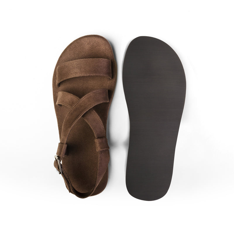 Calor Luxe - Crossover Vegan Suede Brown Sandals