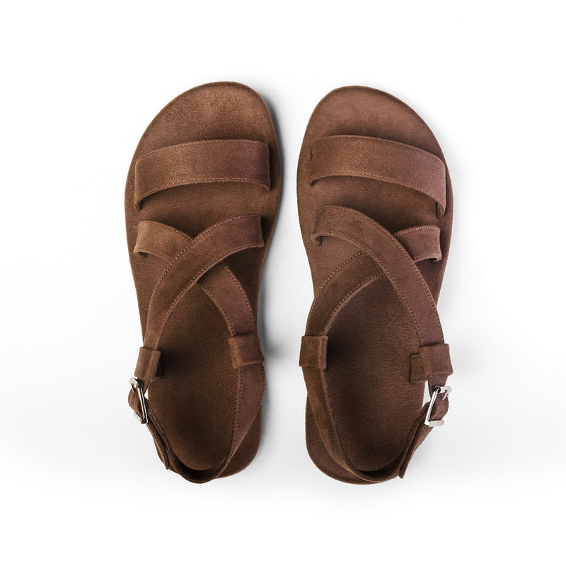 Calor Luxe - Crossover Vegan Suede Brown Sandals