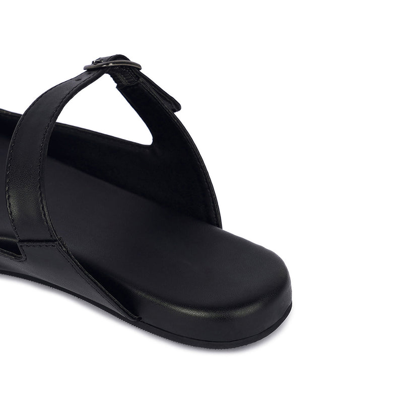 Eve Dual-Strap Vegan Leather Black Slides Women Thrift Edit