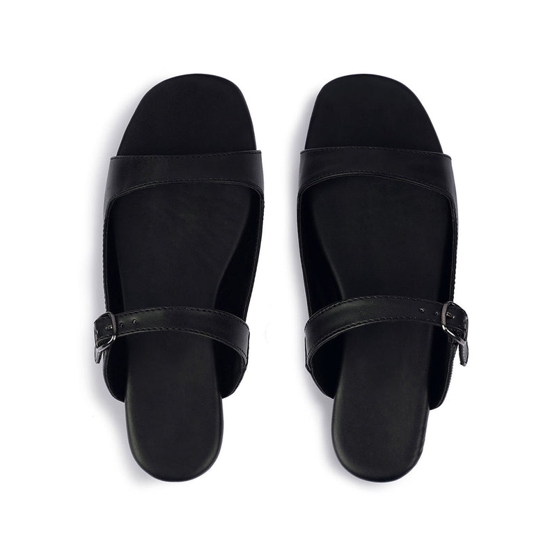 Eve Dual-Strap Vegan Leather Black Slides Women