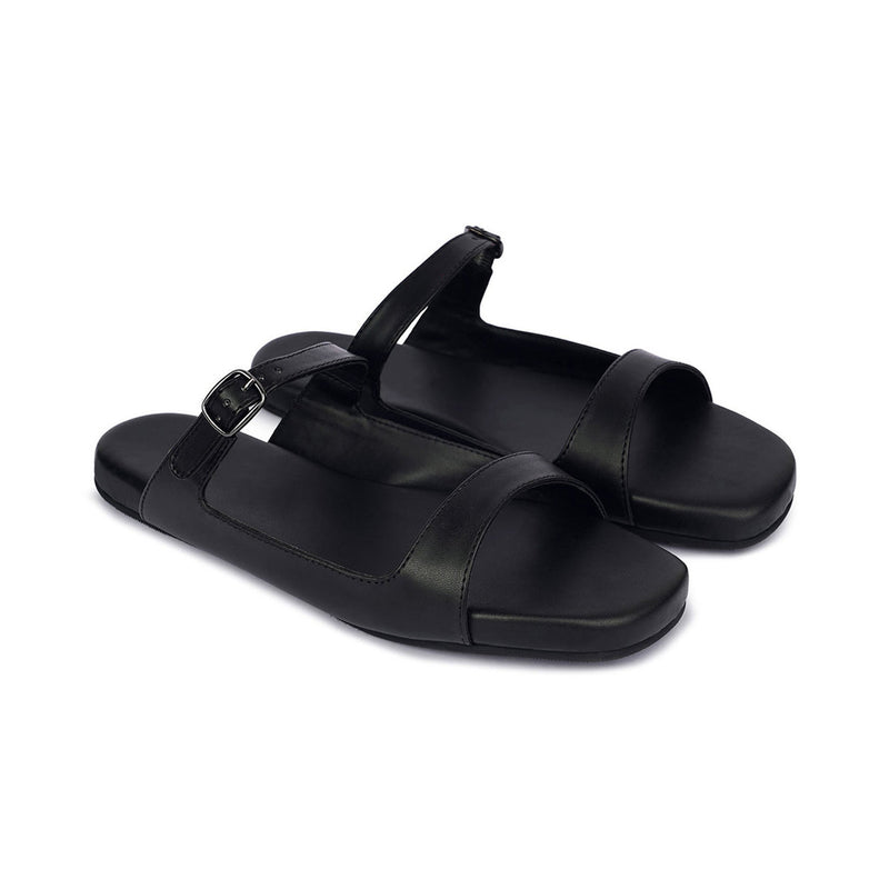 Eve Dual-Strap Vegan Leather Black Slides Women