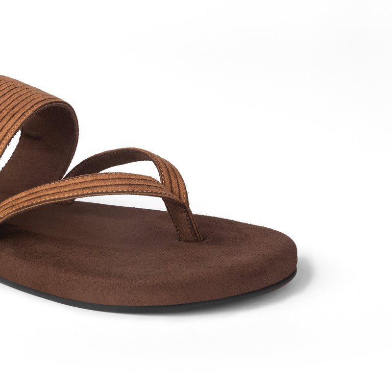 Hiver Luxe - Thong-Strap Corduroy Brown Sandals