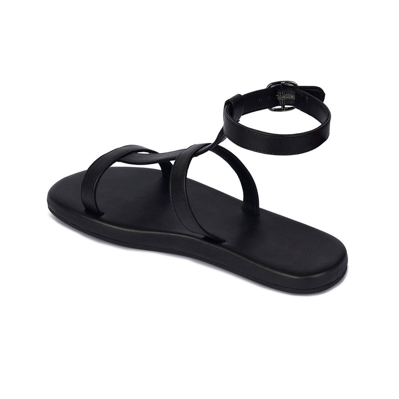 Saba T-Strap Vegan Leather Black Sandals Women