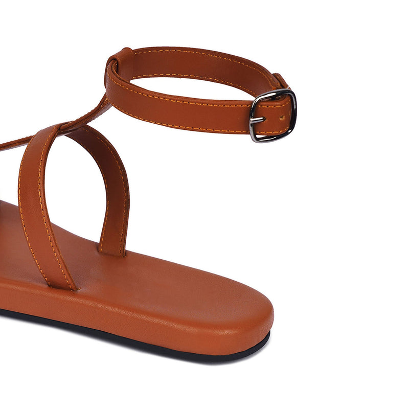 Saba T-Strap Vegan Leather Tan Sandals Thrift Edit