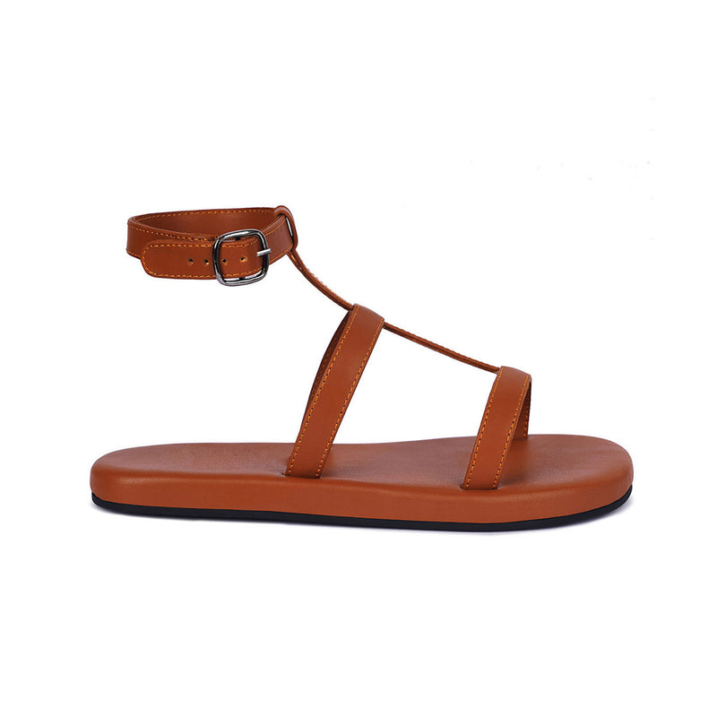 Saba T-Strap Vegan Leather Tan Sandals