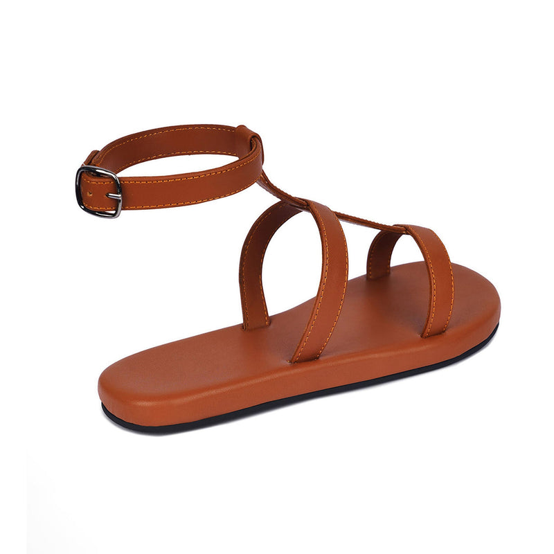 Saba T-Strap Vegan Leather Tan Sandals Thrift Edit